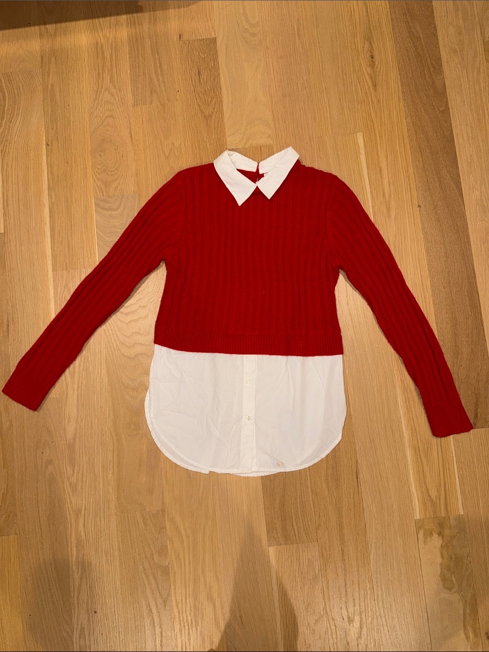 Girl Zara Red Layered Sweater with White Shirt Detail